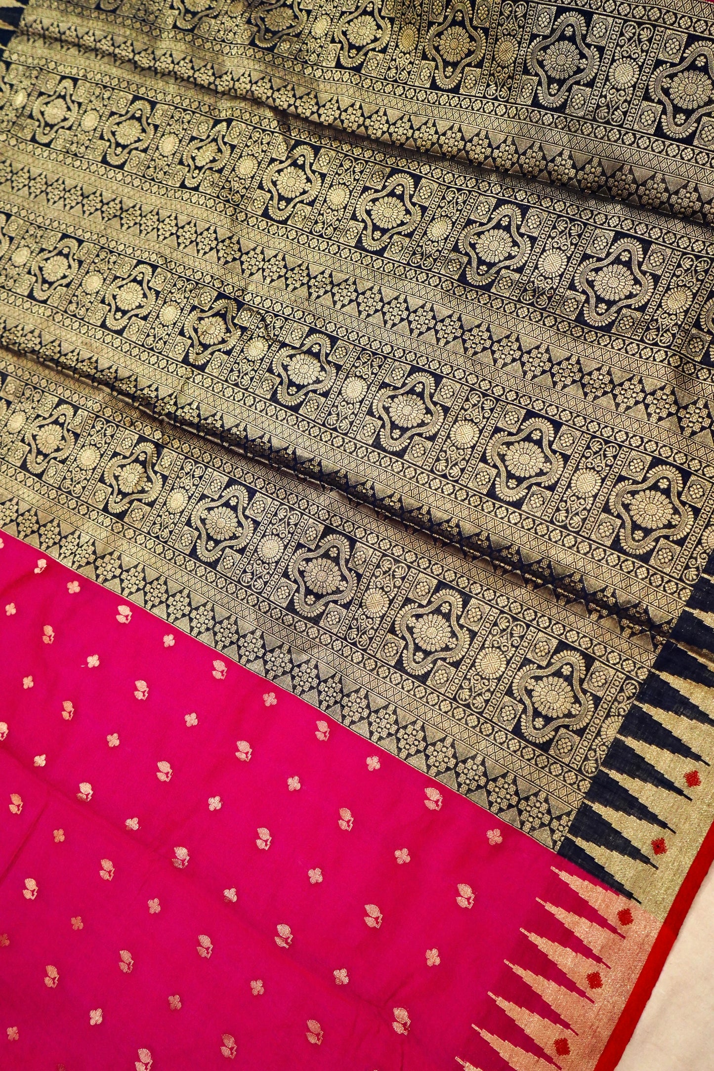 Elegant Rani Pink Pure Banarasi Cotton Saree