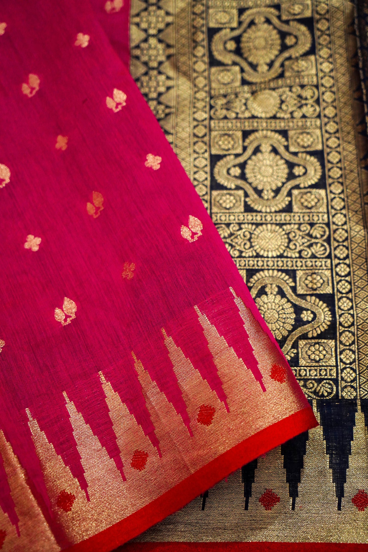 Elegant Rani Pink Pure Banarasi Cotton Saree