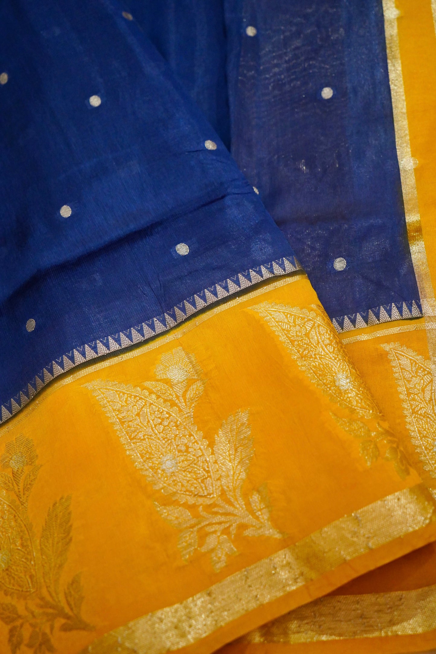 Banarasi Pulp Silk Saree in Blue with Yellow Border