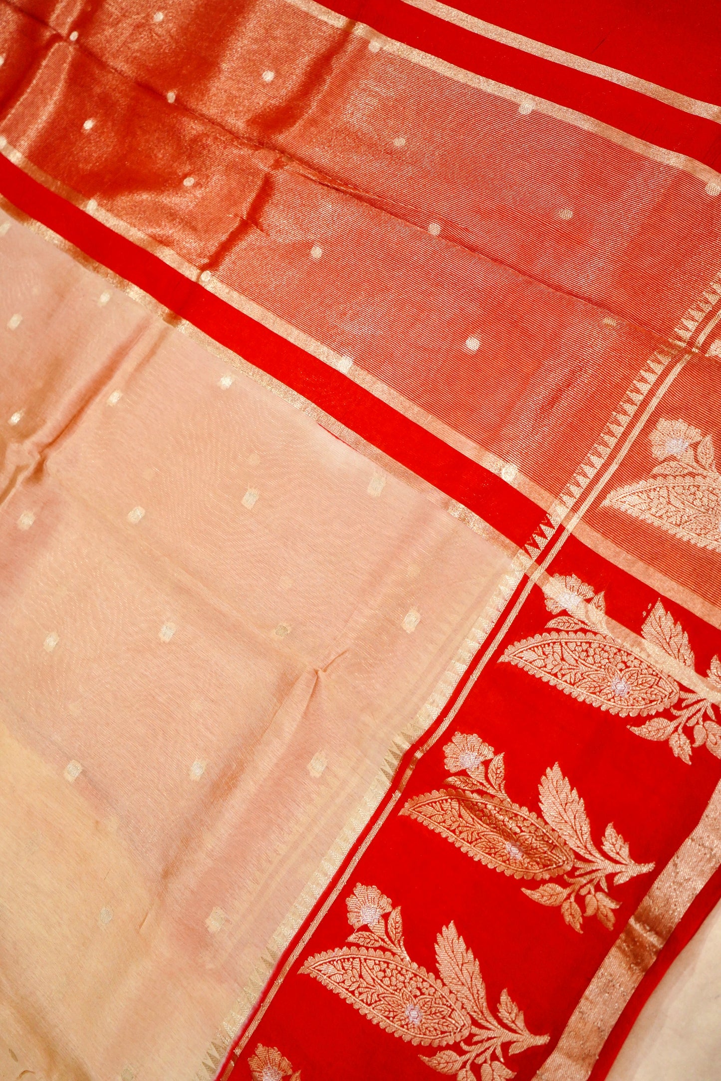 Banarasi Pulp Silk Saree in Beige with Red Border