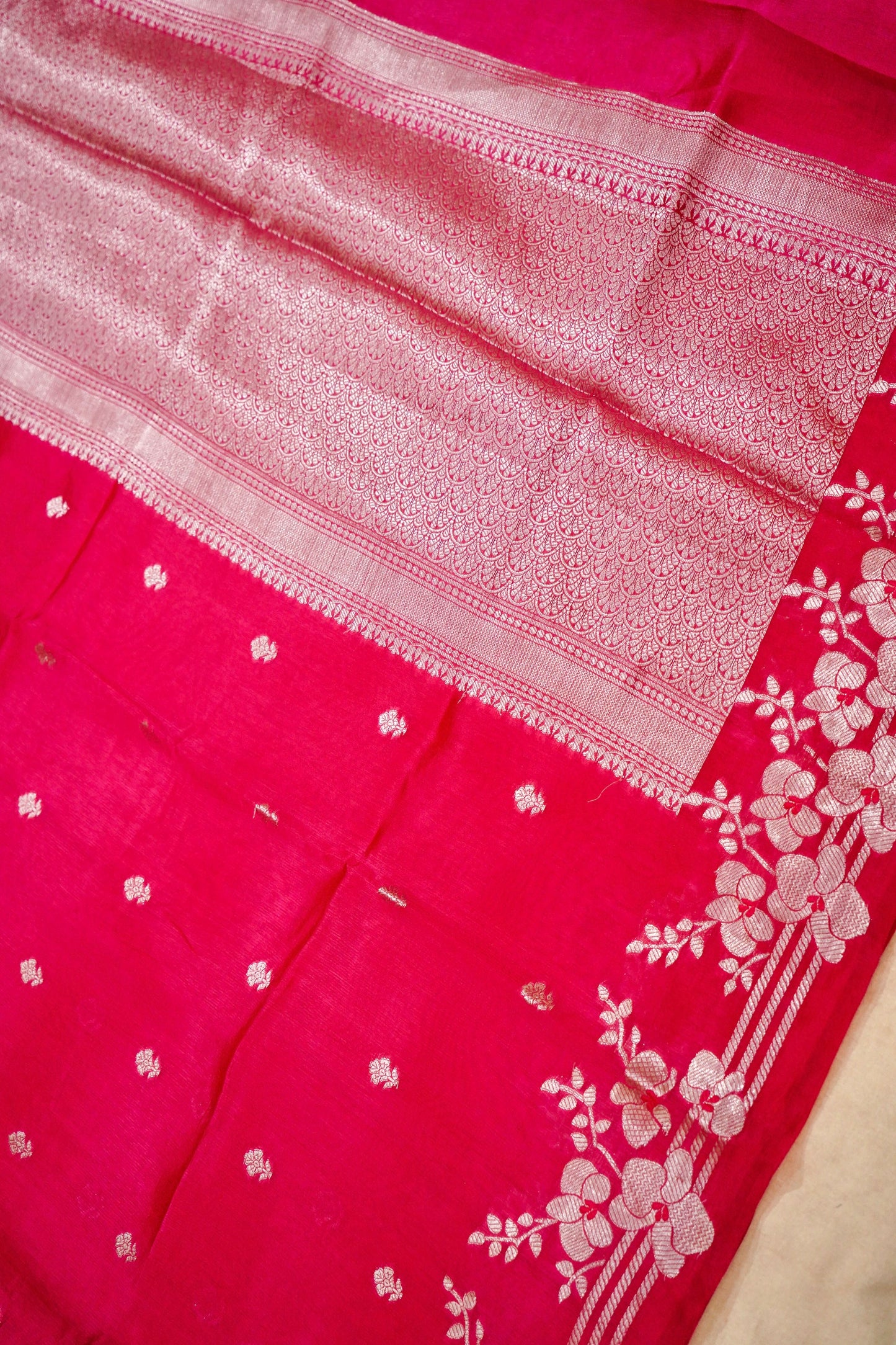 Radiant Deep Pink Raw Mango Silk Saree