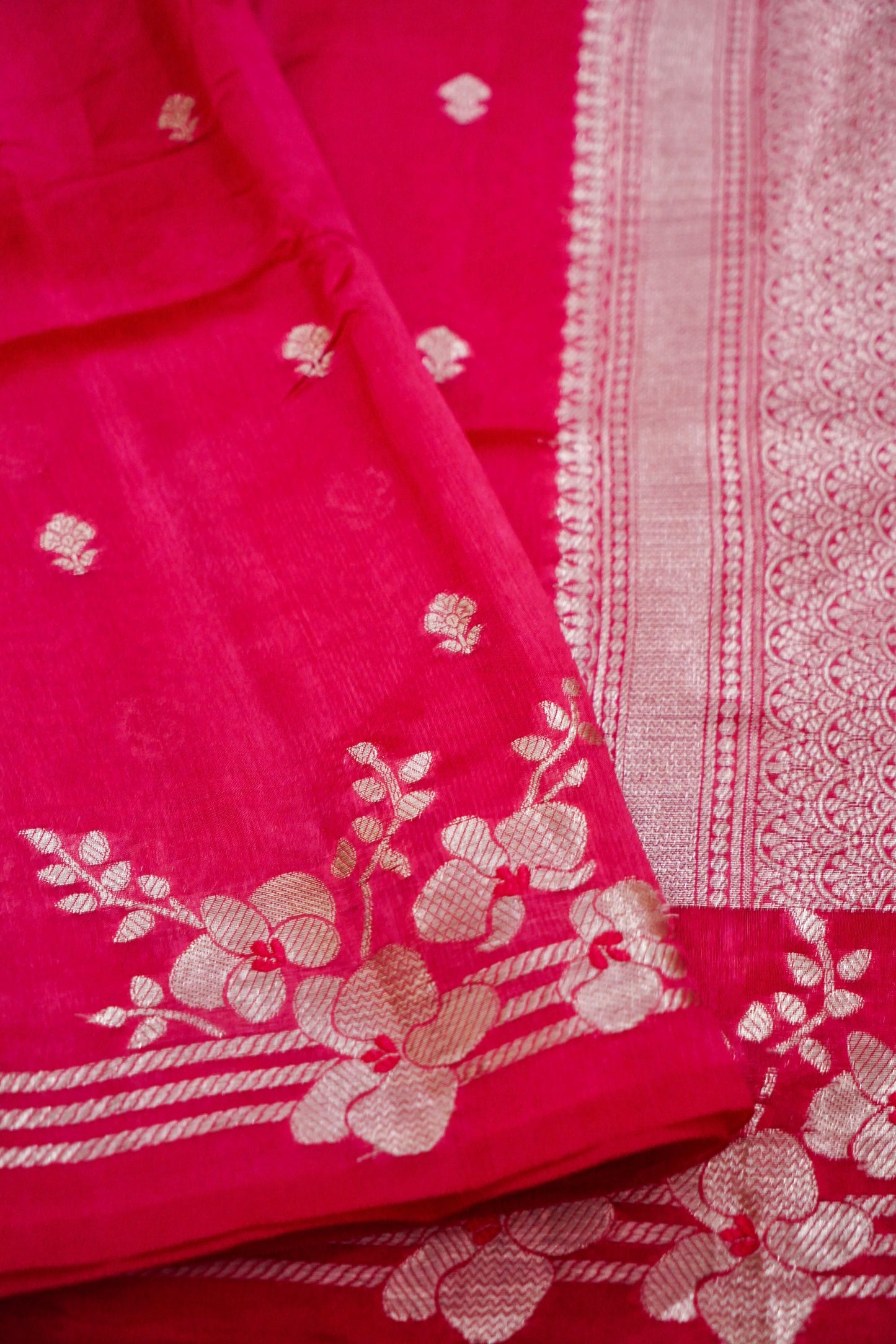 Radiant Deep Pink Raw Mango Silk Saree