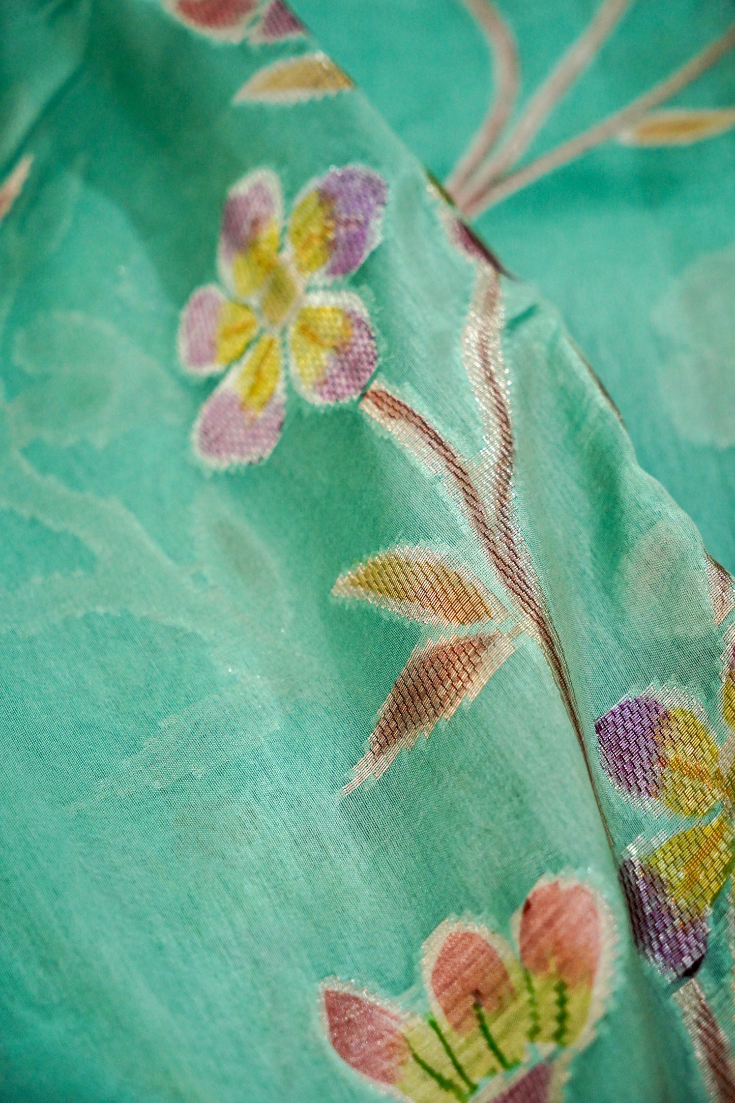 Elegant Aqua Blue Pure Viscose Hand-Brush-Dyed Banarasi Saree