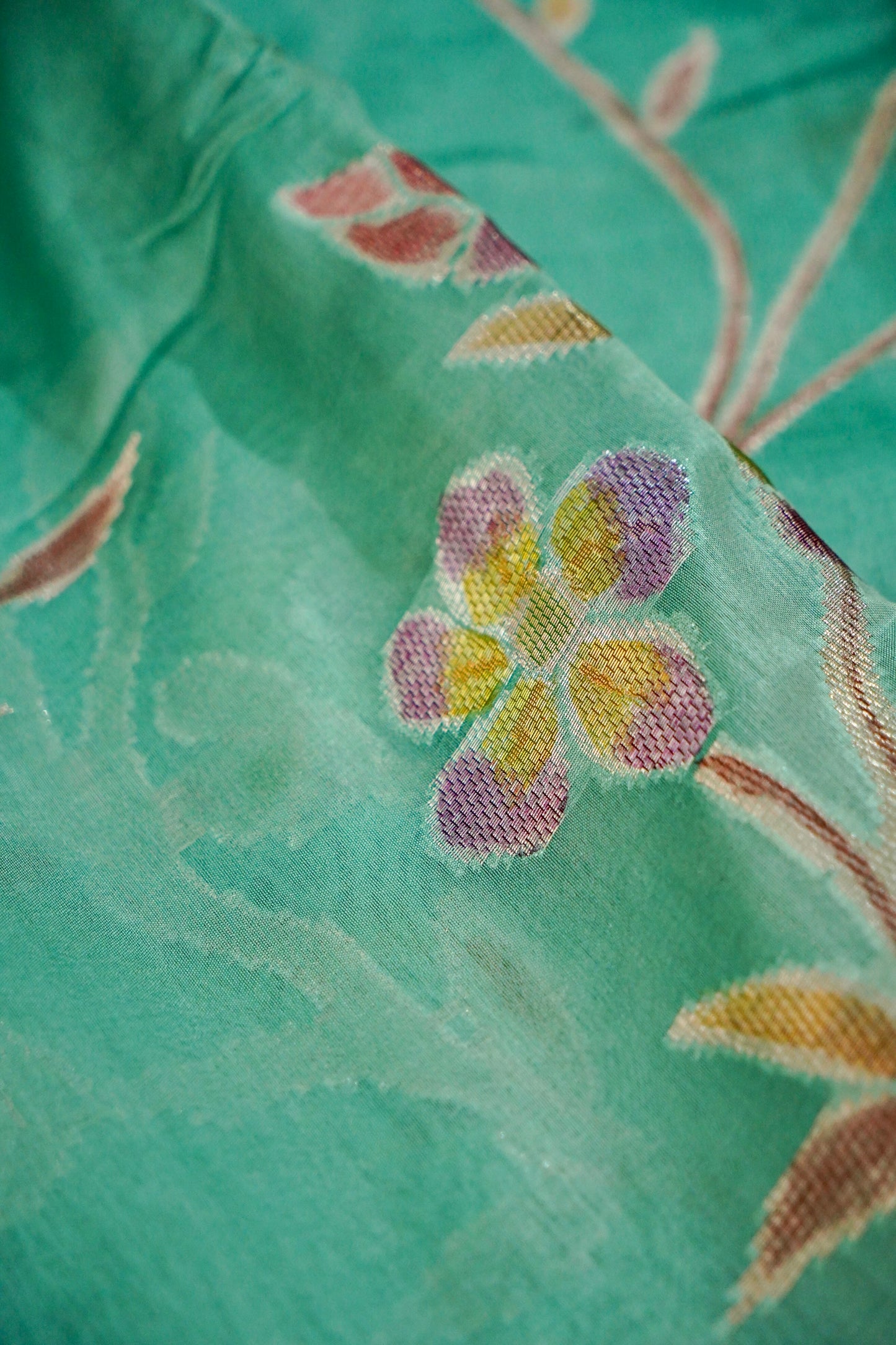 Elegant Aqua Blue Pure Viscose Hand-Brush-Dyed Banarasi Saree