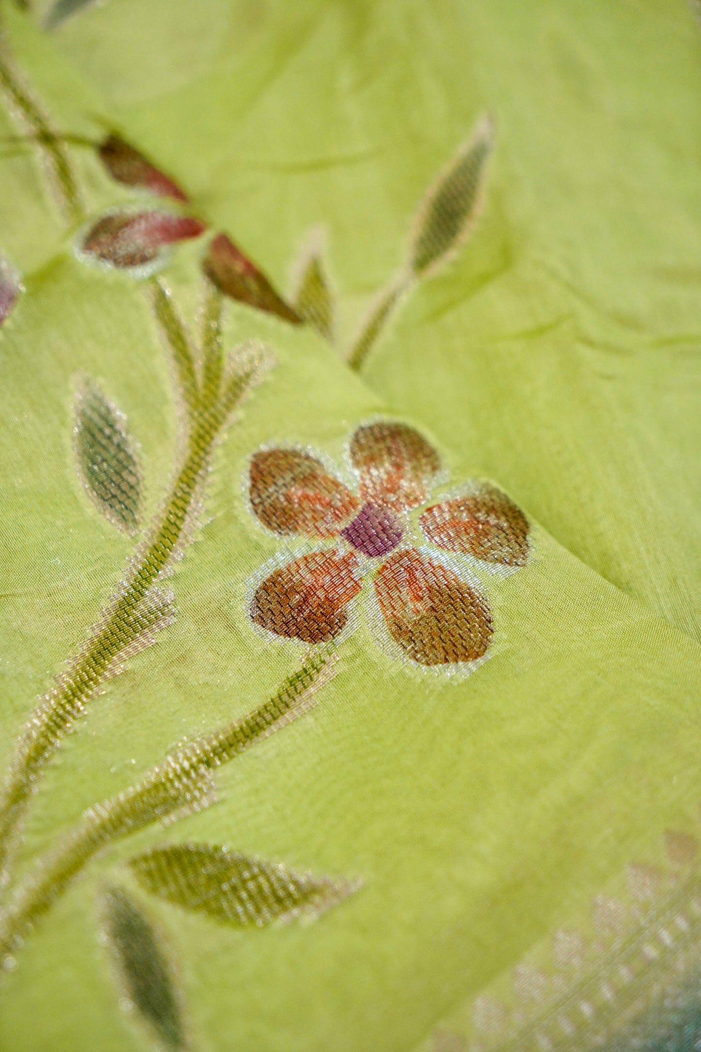 Elegant Green Pure Viscose Hand-Brush-Dyed Banarasi Saree