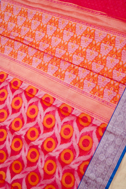 Handwoven Banarasi Pink Cotton Ikkat saree