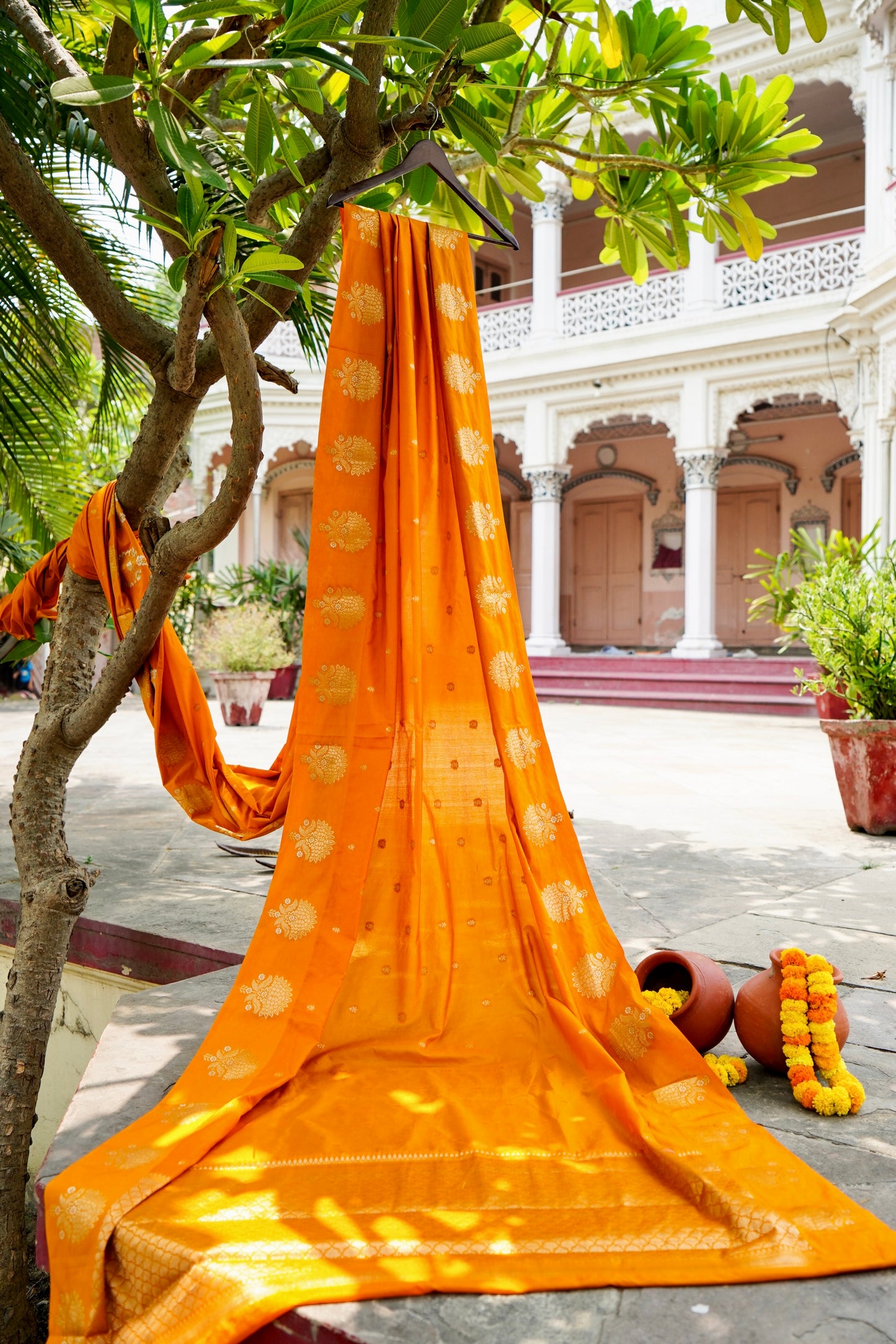 Mustard Yellow Raw Mango Soft Silk Banarasi Saree