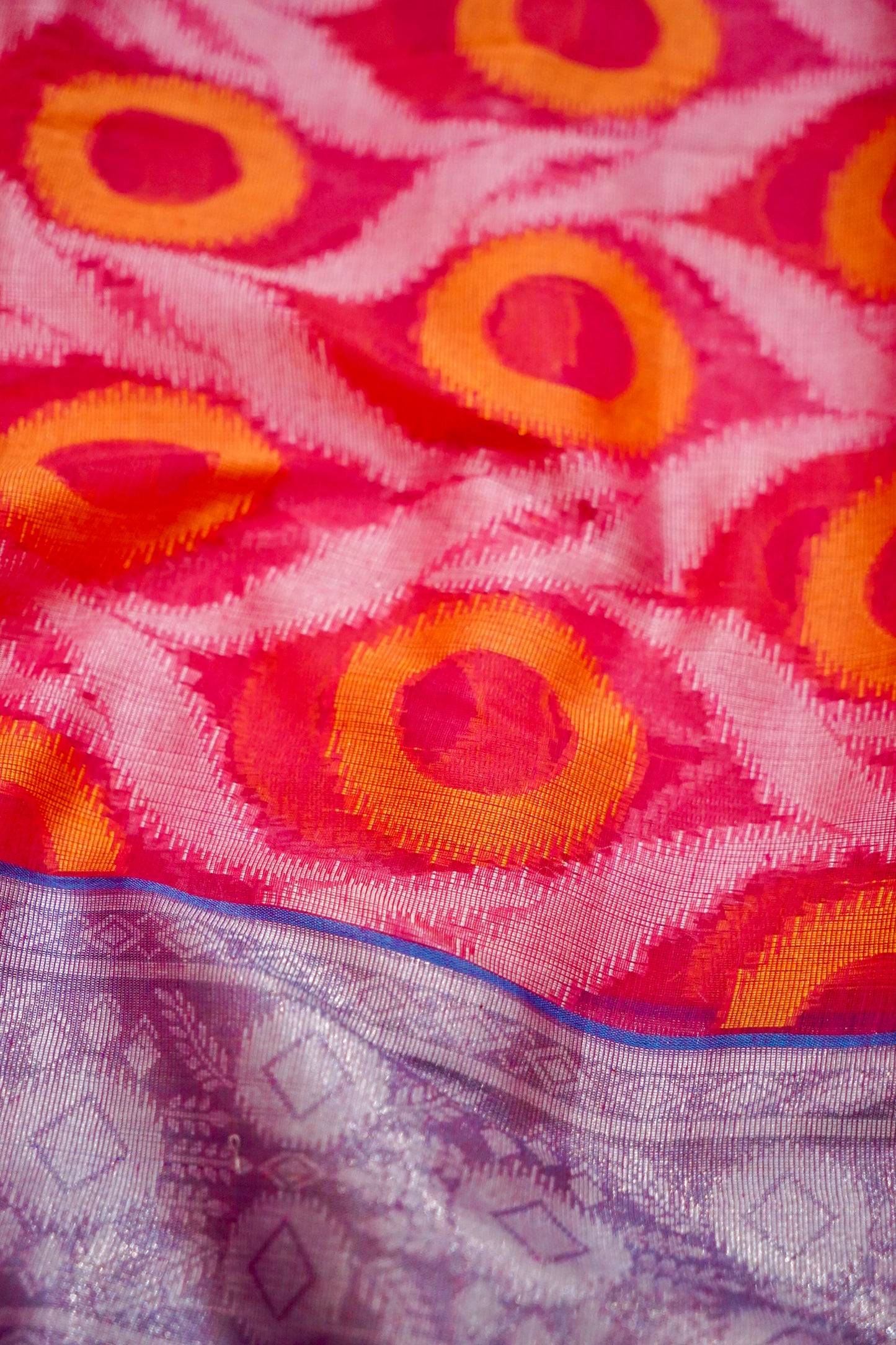 Handwoven Banarasi Pink Cotton Ikkat saree