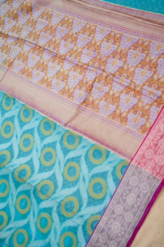 Handwoven Banarasi Blue Cotton Ikkat Saree