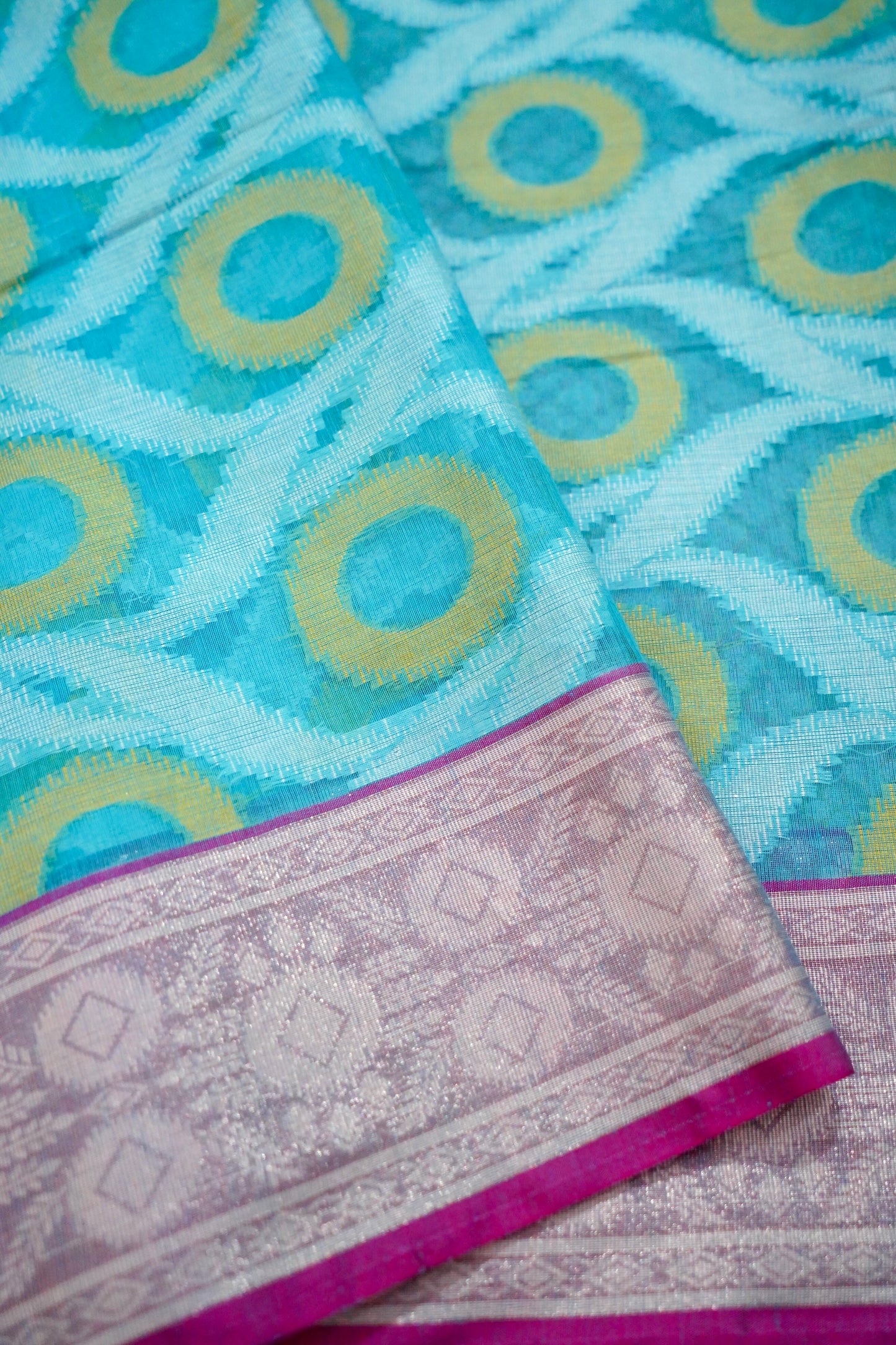 Handwoven Banarasi Blue Cotton Ikkat Saree