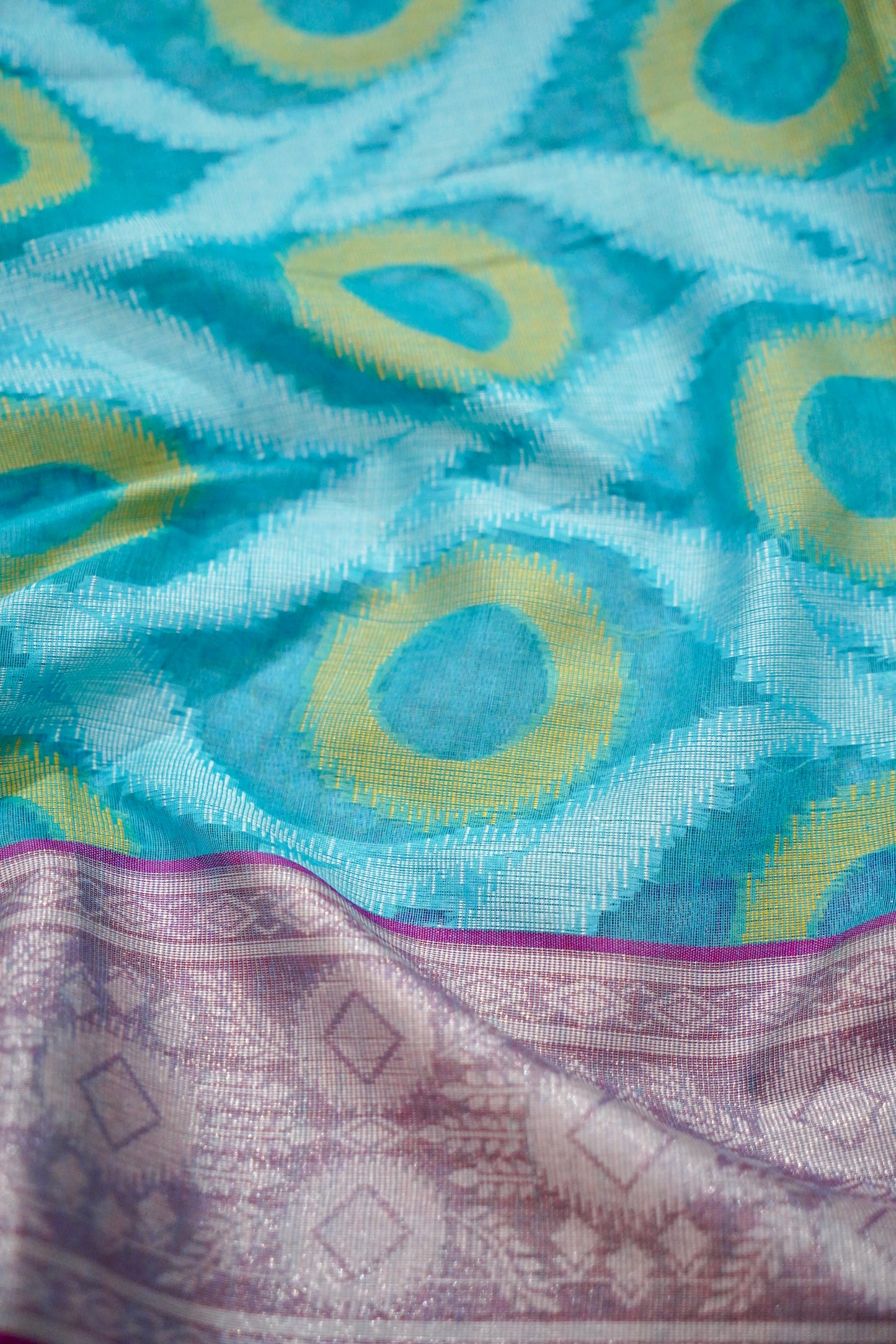 Handwoven Banarasi Blue Cotton Ikkat Saree