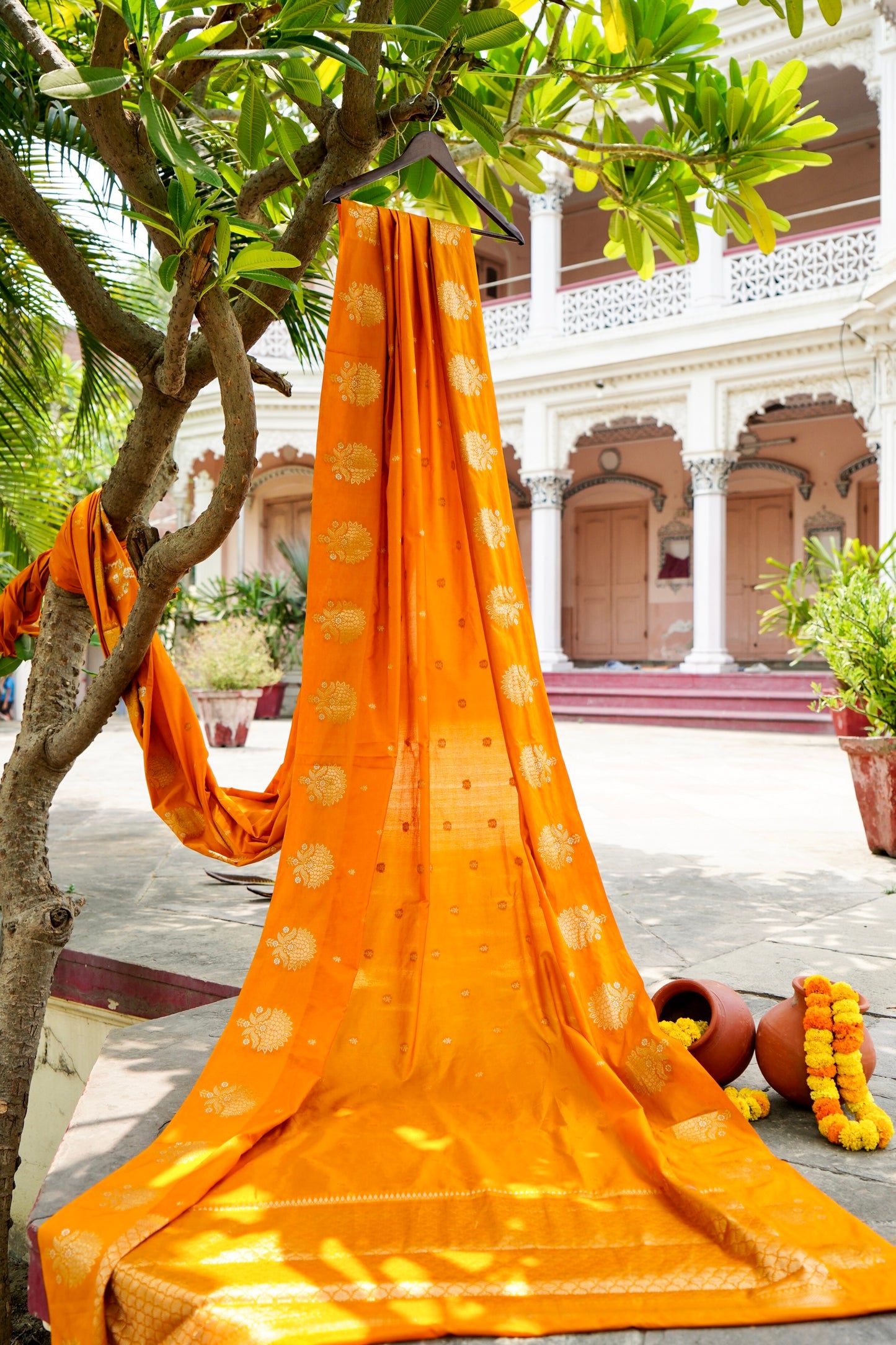 Mustard Yellow Raw Mango Soft Silk Banarasi Saree