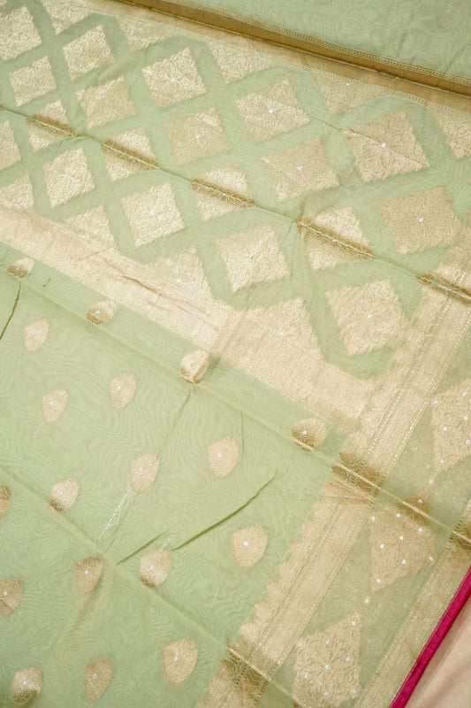 Lightweight Sea Green Banarasi Cotton Saree