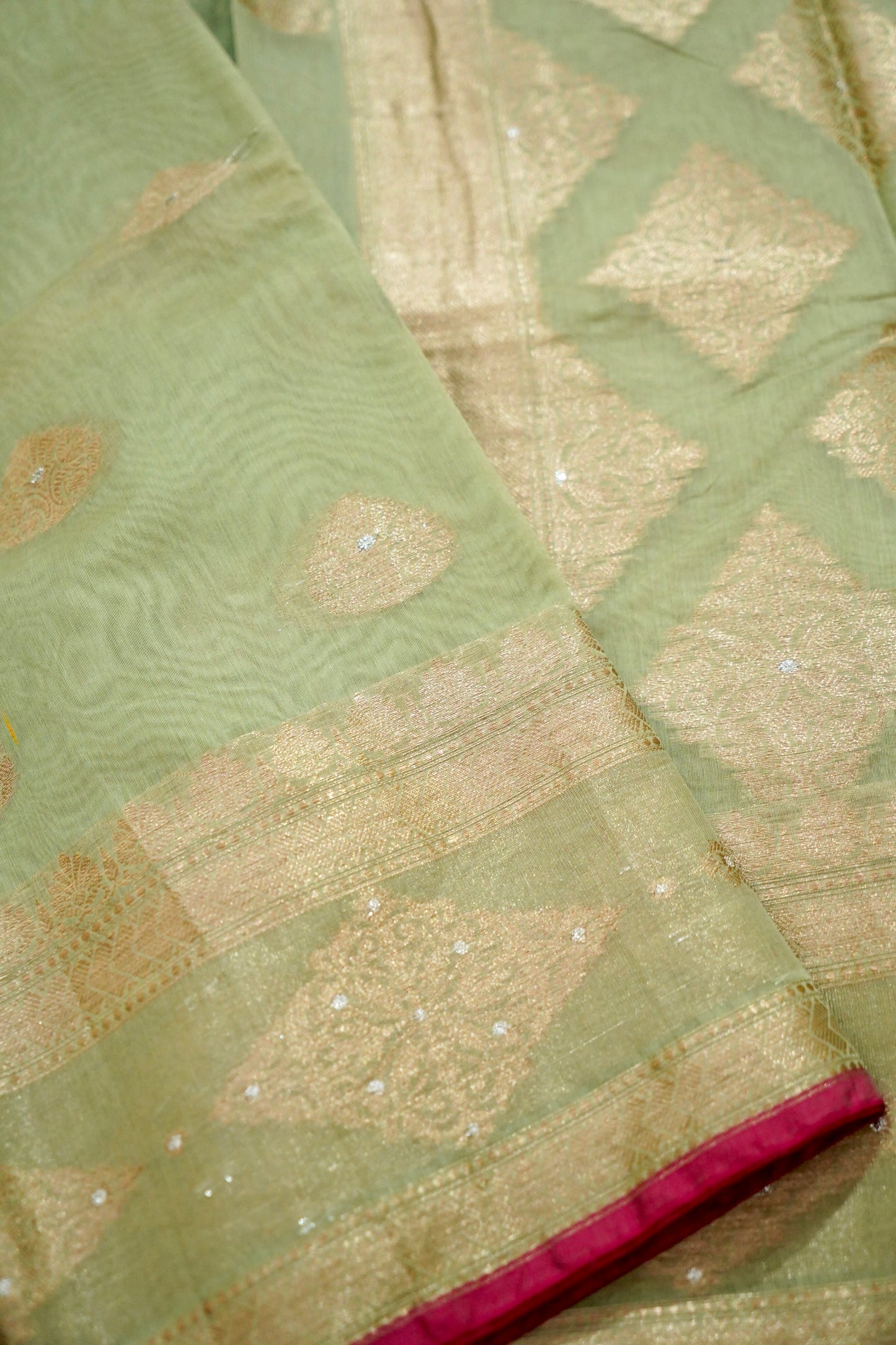 Lightweight Sea Green Banarasi Cotton Saree