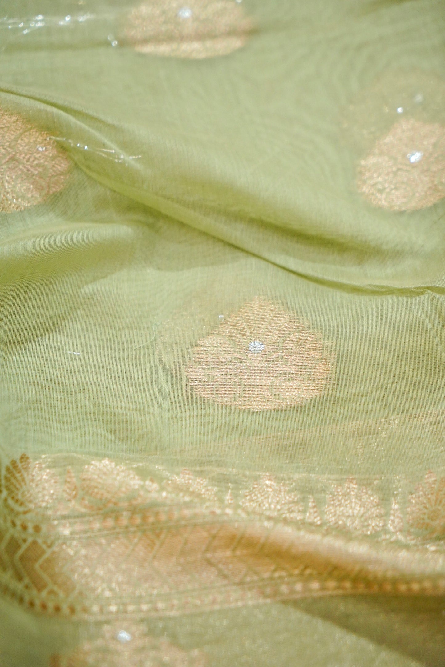 Lightweight Sea Green Banarasi Cotton Saree