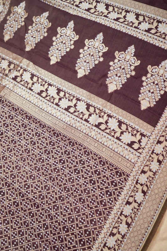 Stunning Wine Banarasi Fine Cotton Saree