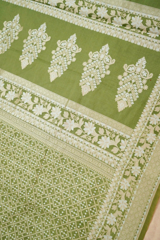 Stunning Green Banarasi Fine Cotton Saree
