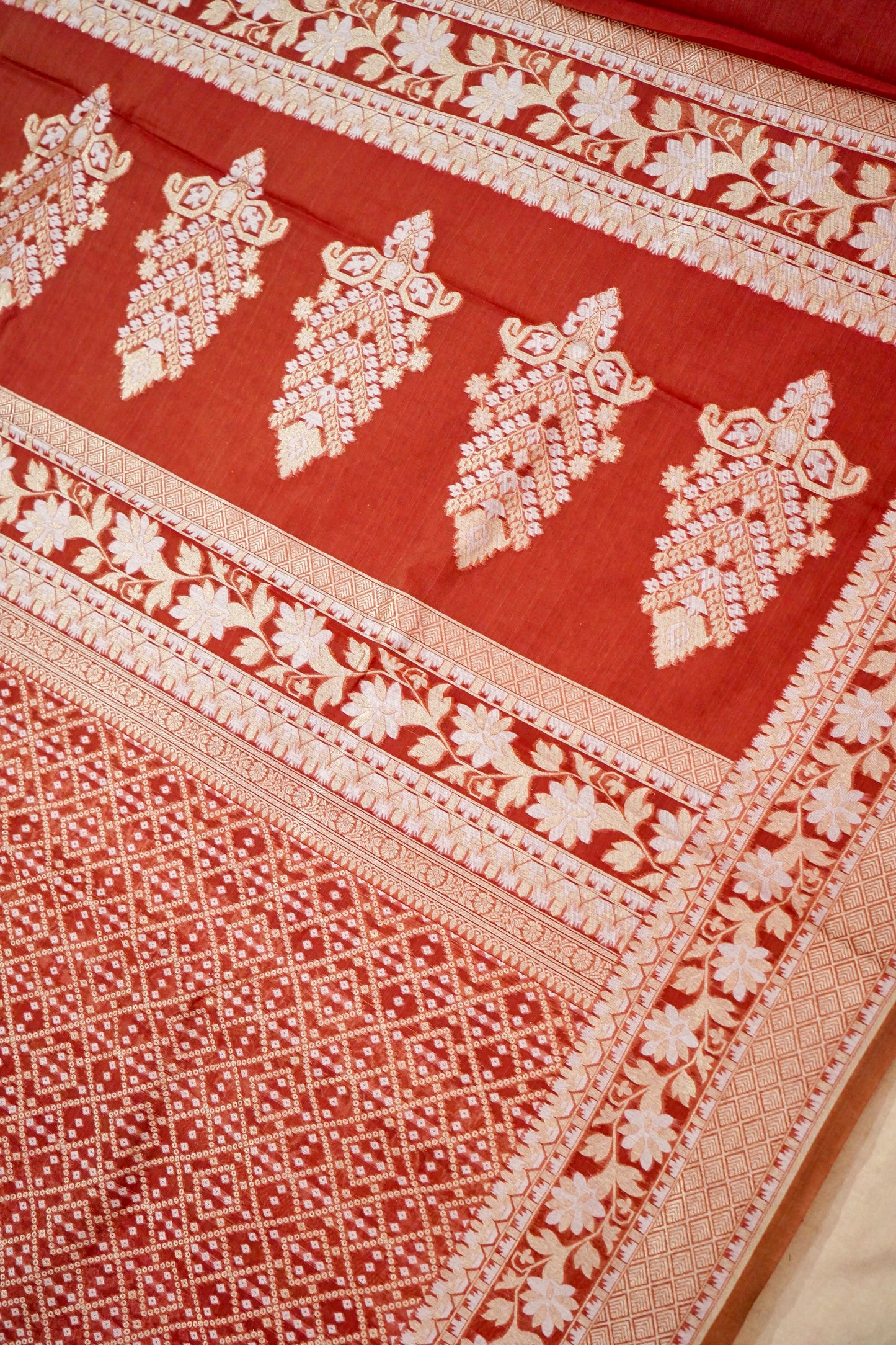 Stunning Red Banarasi Fine Cotton Saree
