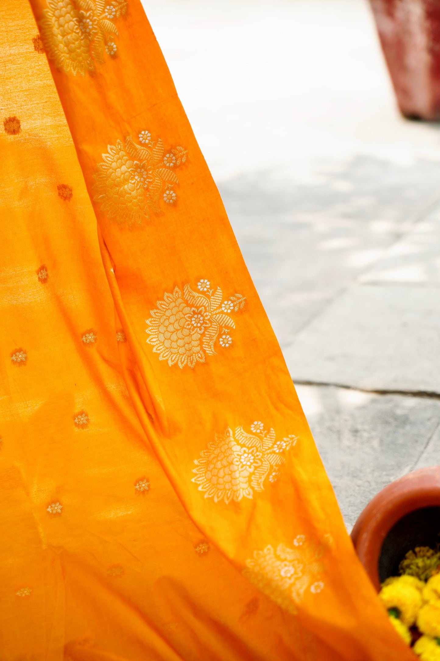 Mustard Yellow Raw Mango Soft Silk Banarasi Saree