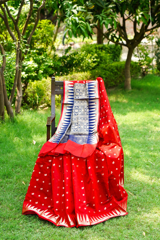 Stunning Red Pure Banarasi Cotton Saree