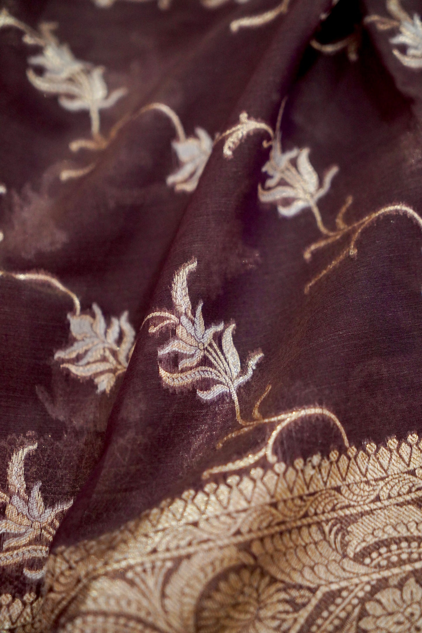 Radiant Wine Coloured Banarasi Cotton Saree