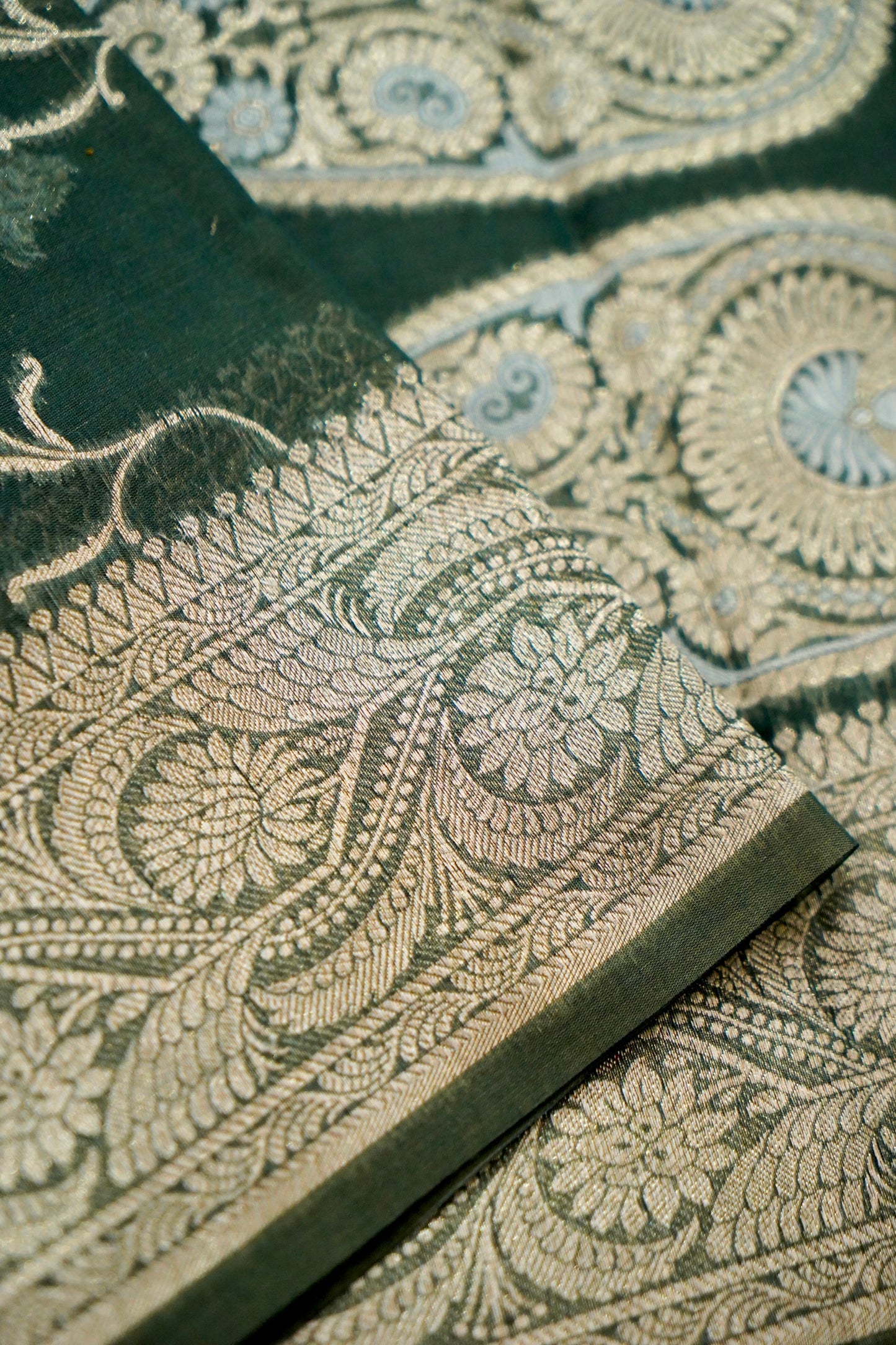 Dark green Banarasi Cotton Saree