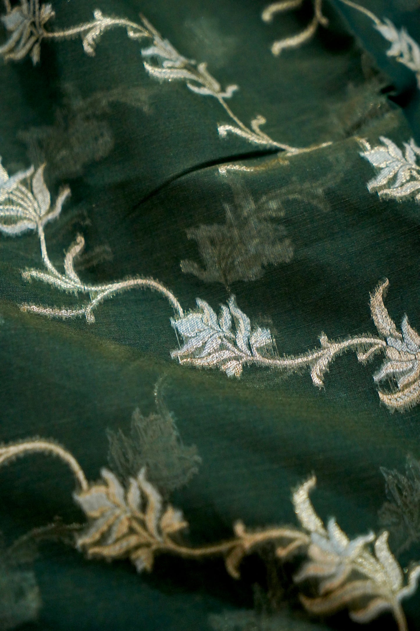 Dark green Banarasi Cotton Saree