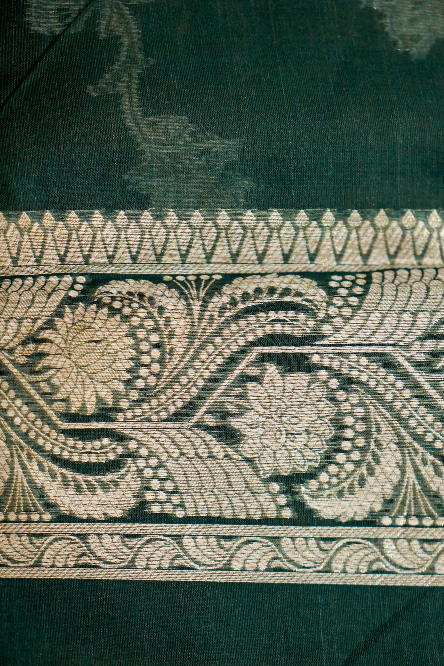 Dark green Banarasi Cotton Saree