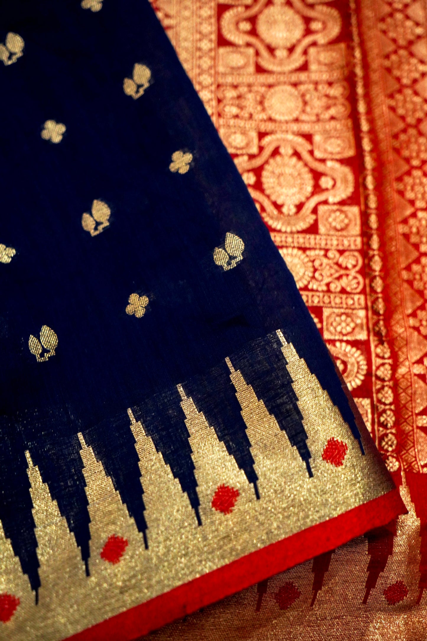Elegant Navy Blue Pure Banarasi Cotton Saree