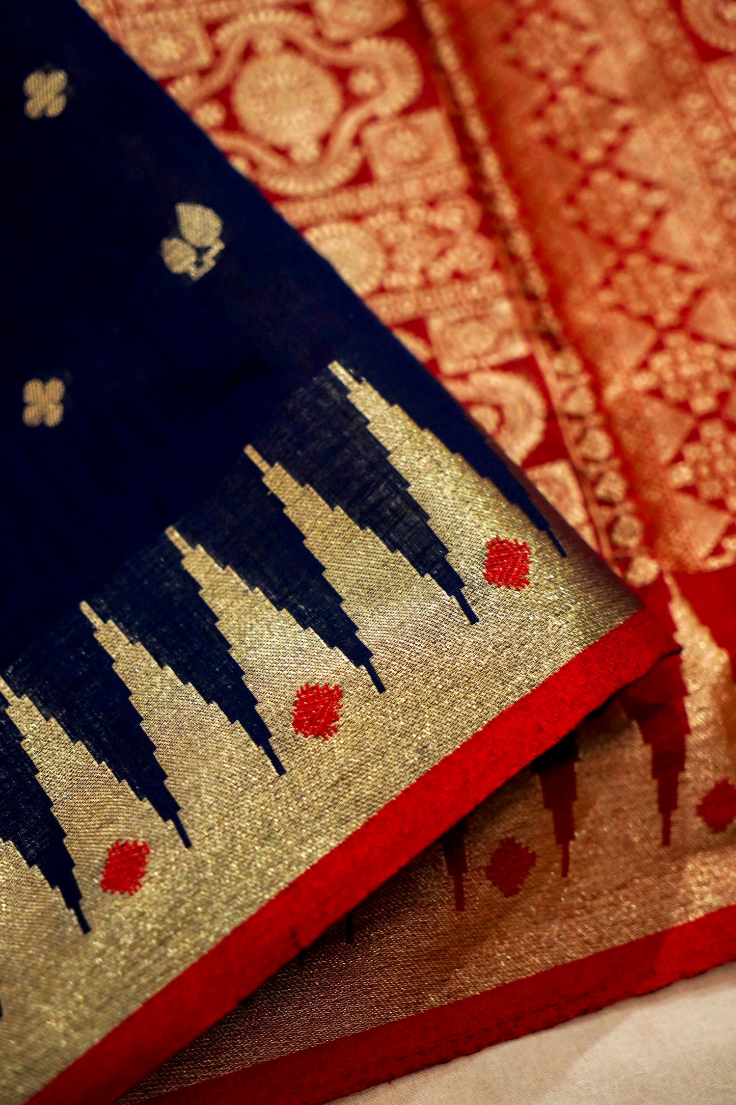 Elegant Navy Blue Pure Banarasi Cotton Saree