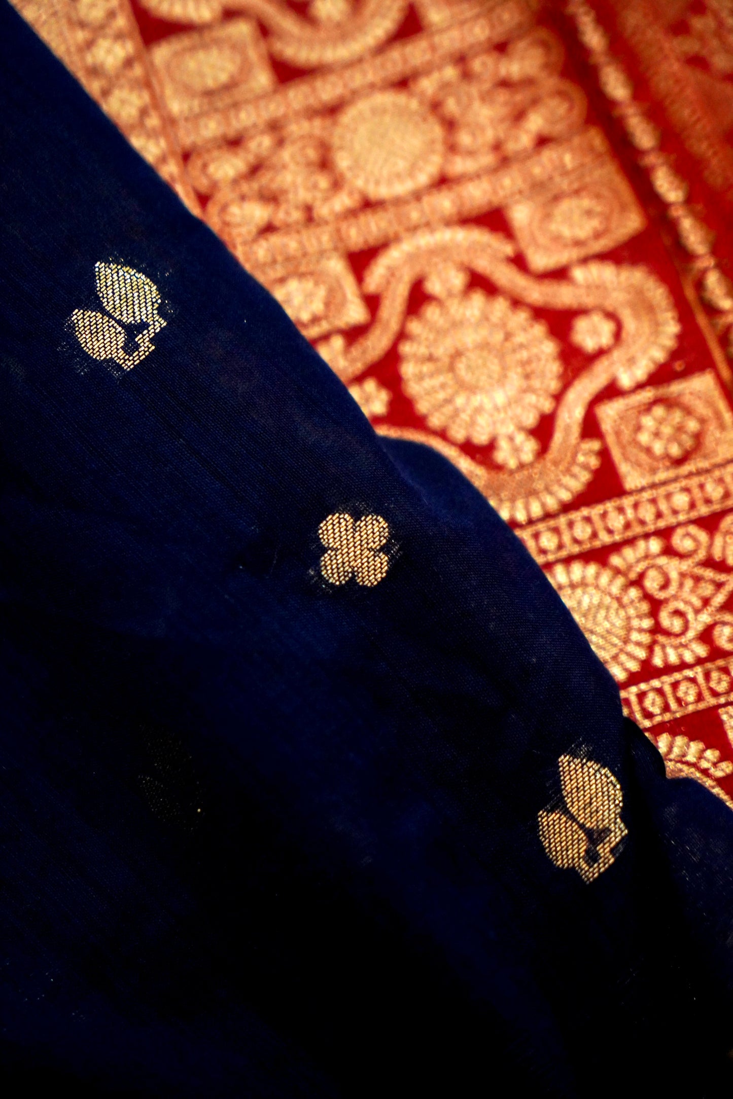 Elegant Navy Blue Pure Banarasi Cotton Saree
