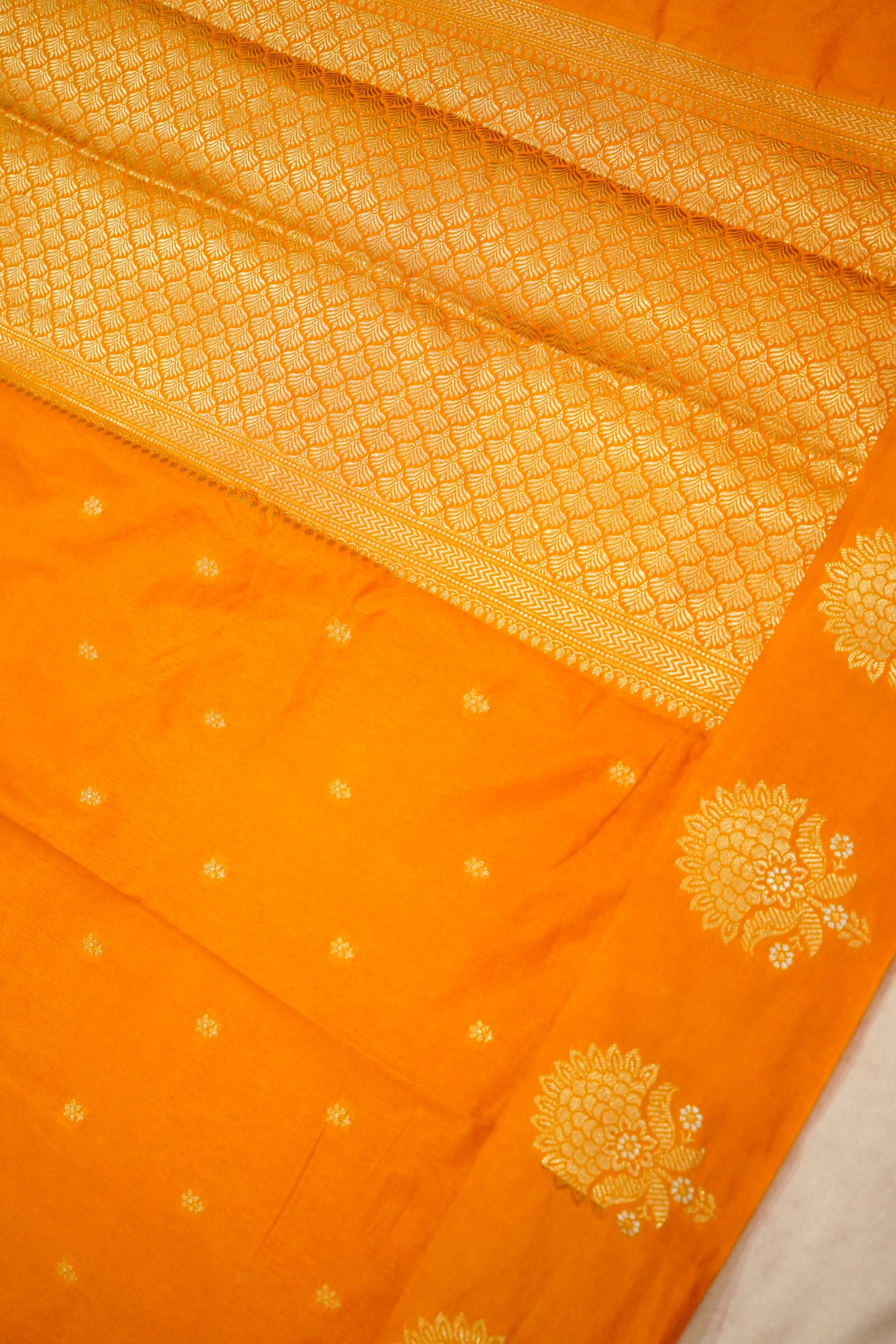 Mustard Yellow Raw Mango Soft Silk Banarasi Saree