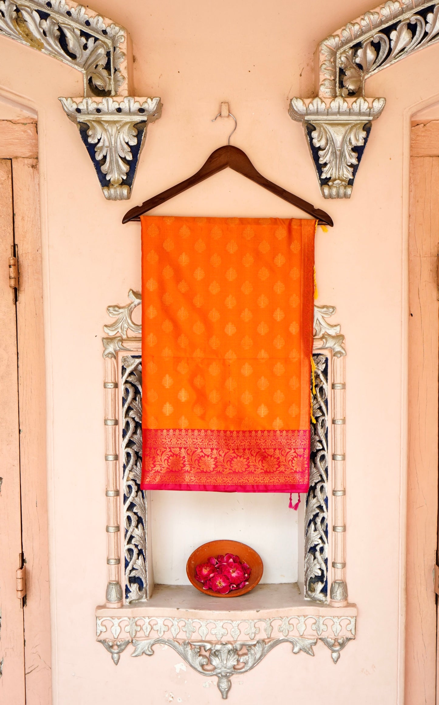 Radiant Orange Banarasi Soft Silk Saree