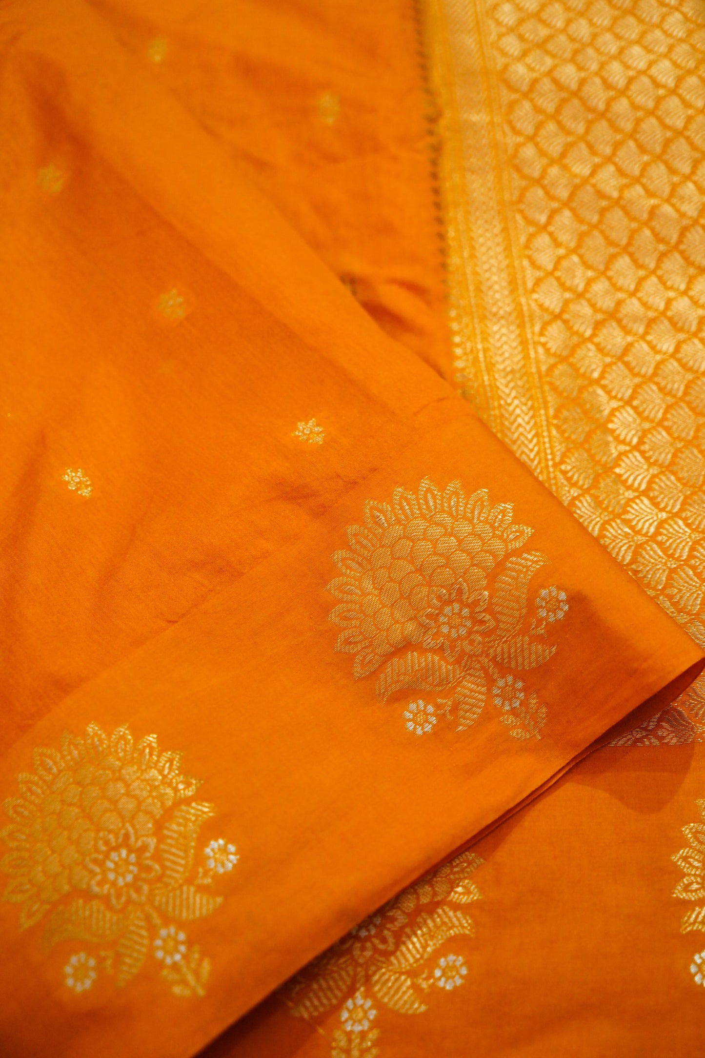 Mustard Yellow Raw Mango Soft Silk Banarasi Saree