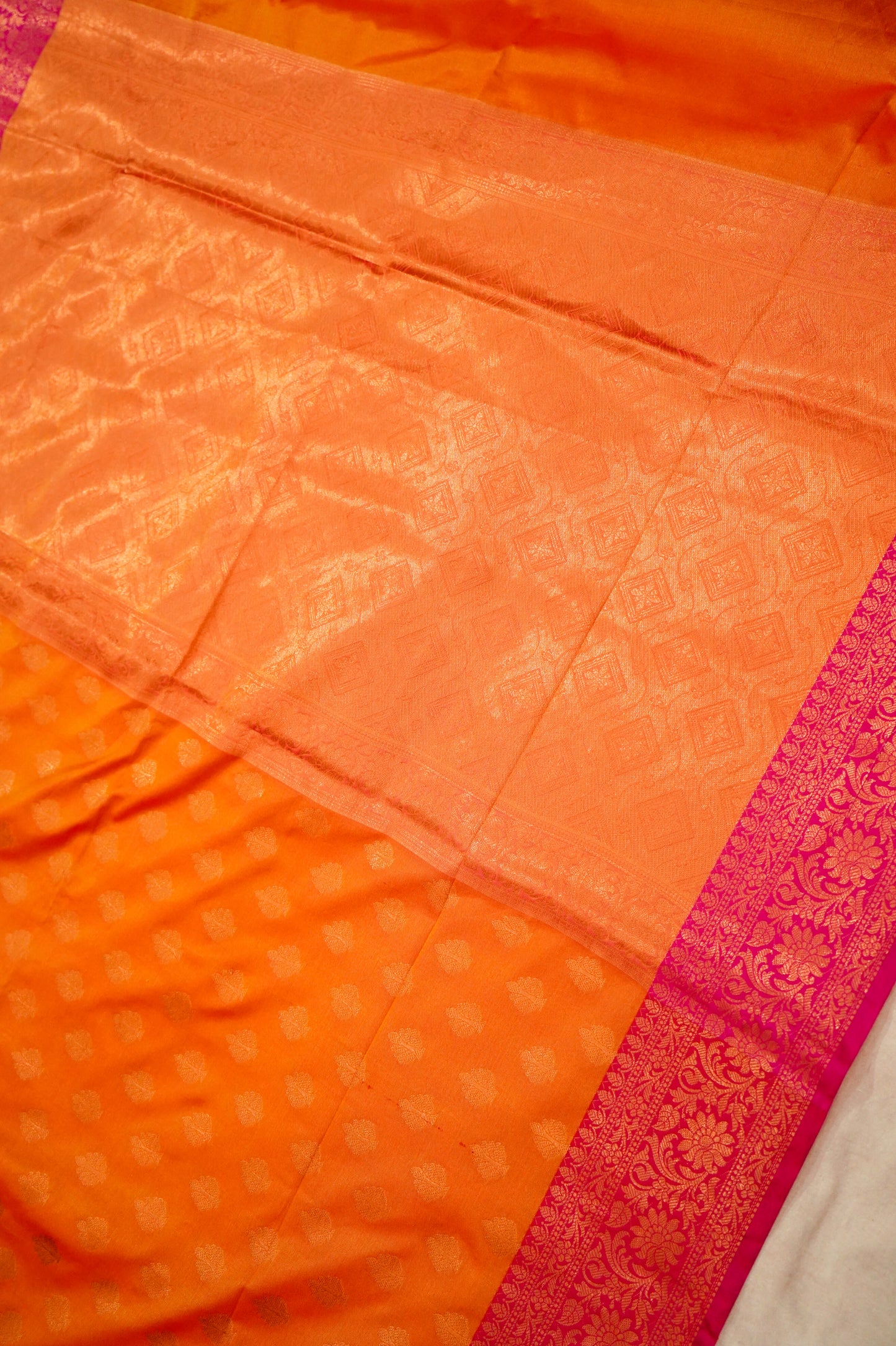 Radiant Orange Banarasi Soft Silk Saree