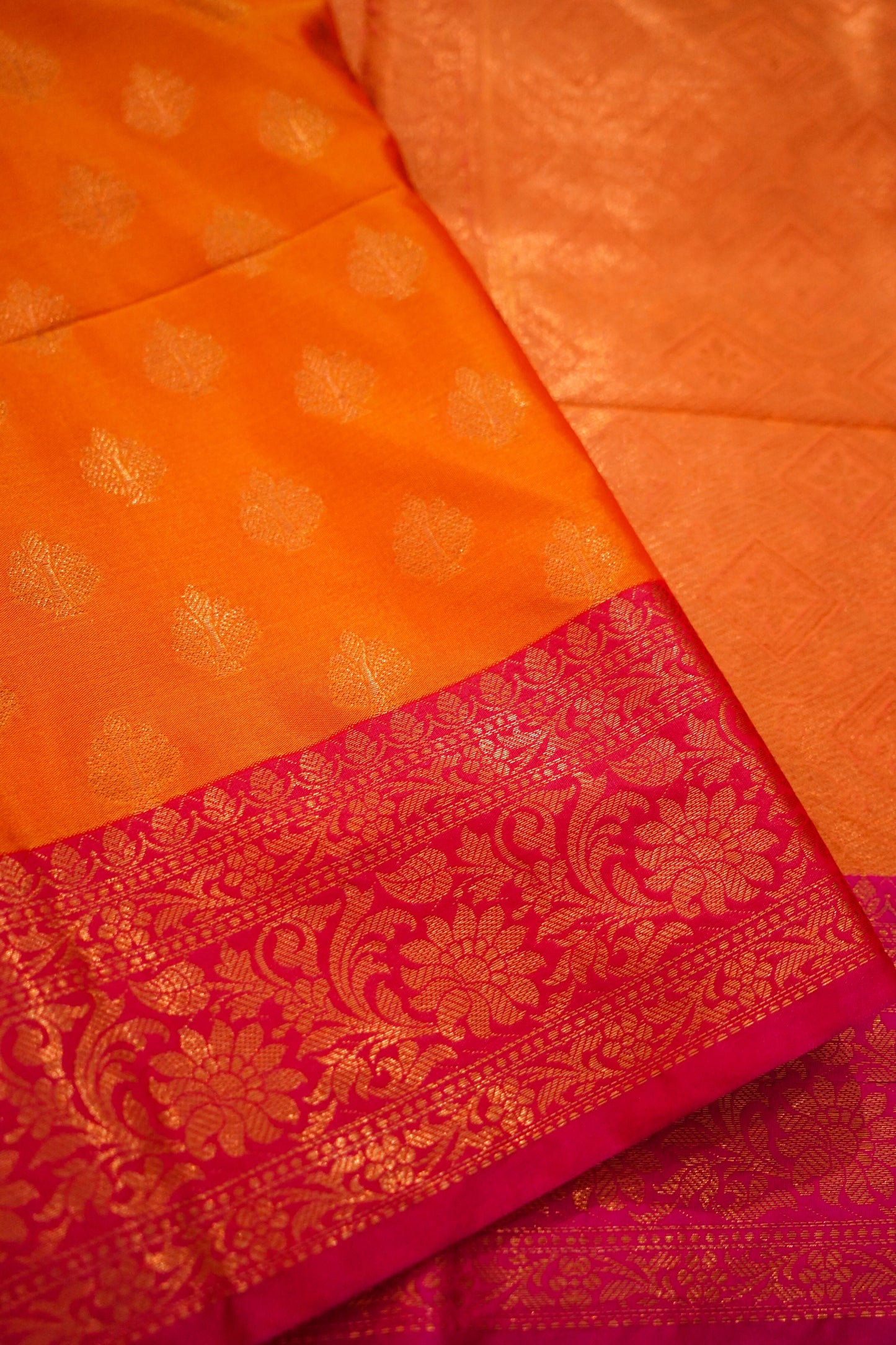 Radiant Orange Banarasi Soft Silk Saree