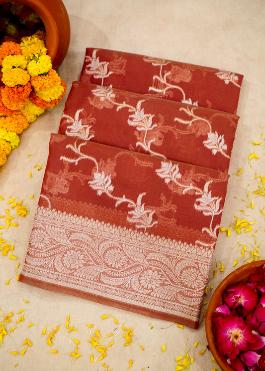 Rustic Orange Banarasi Cotton Saree