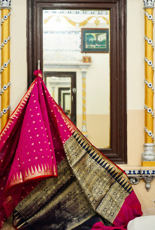 Elegant Rani Pink Pure Banarasi Cotton Saree