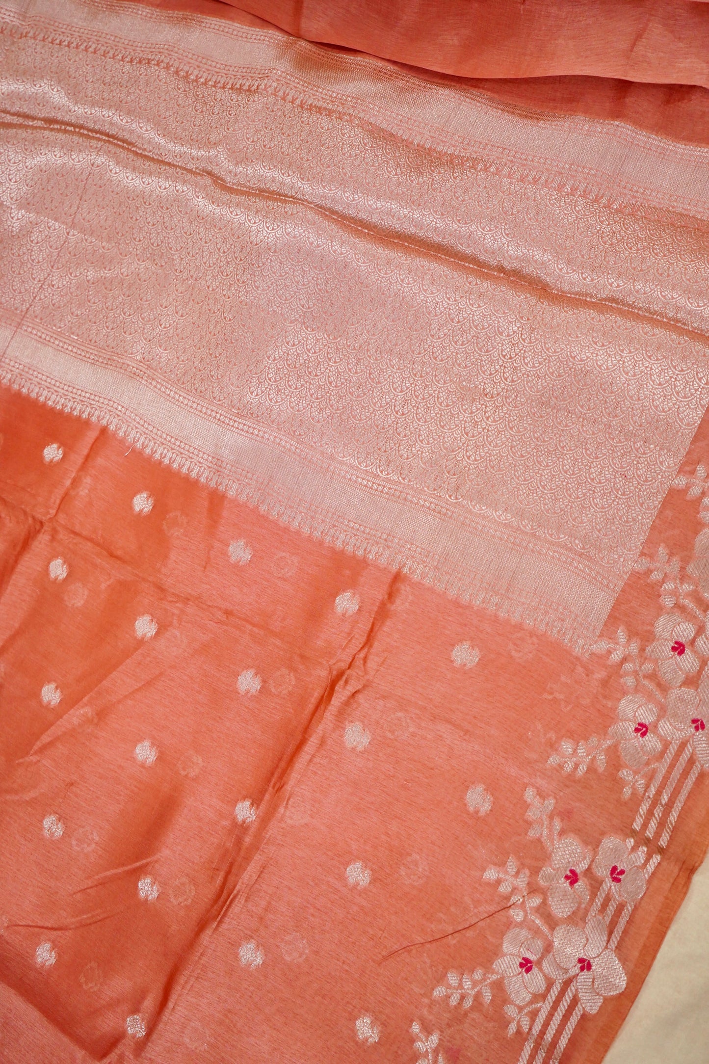 Radiant Peach Pure Raw Mango Silk Saree