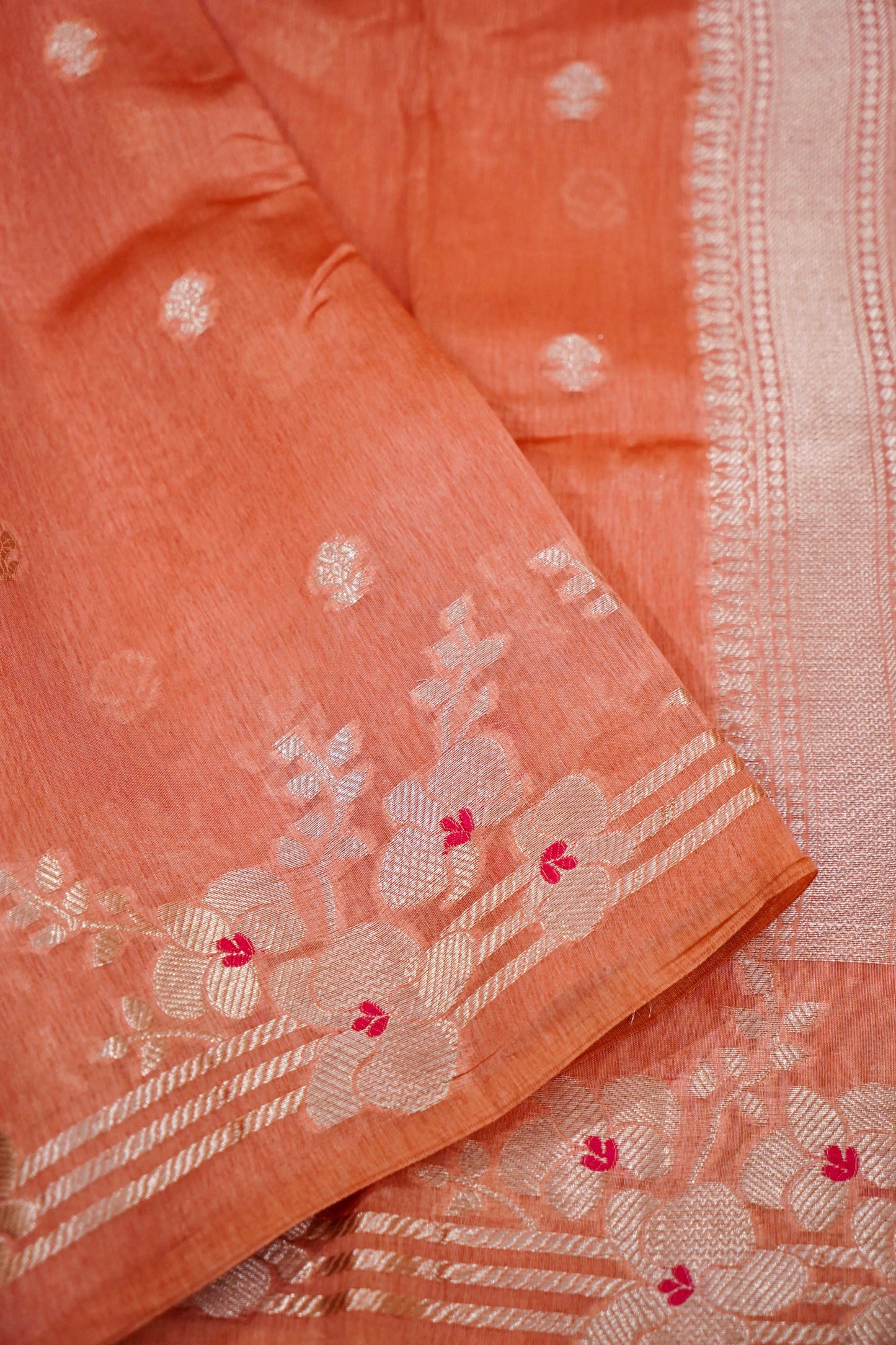 Radiant Peach Pure Raw Mango Silk Saree