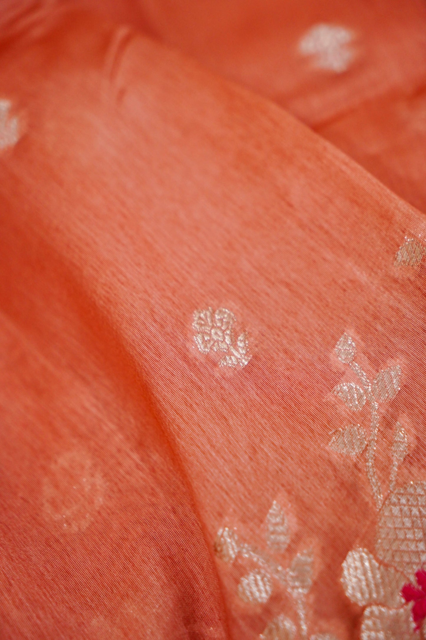 Radiant Peach Pure Raw Mango Silk Saree