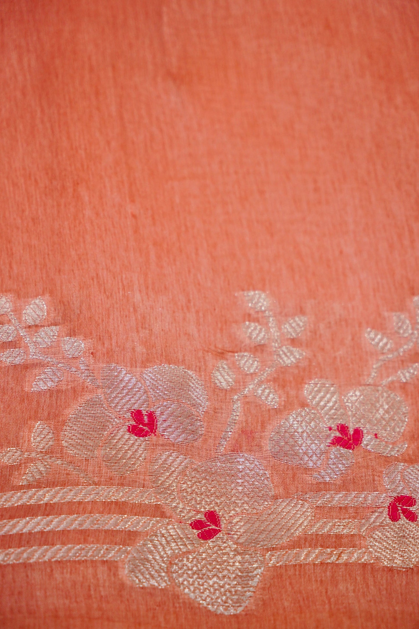 Radiant Peach Pure Raw Mango Silk Saree