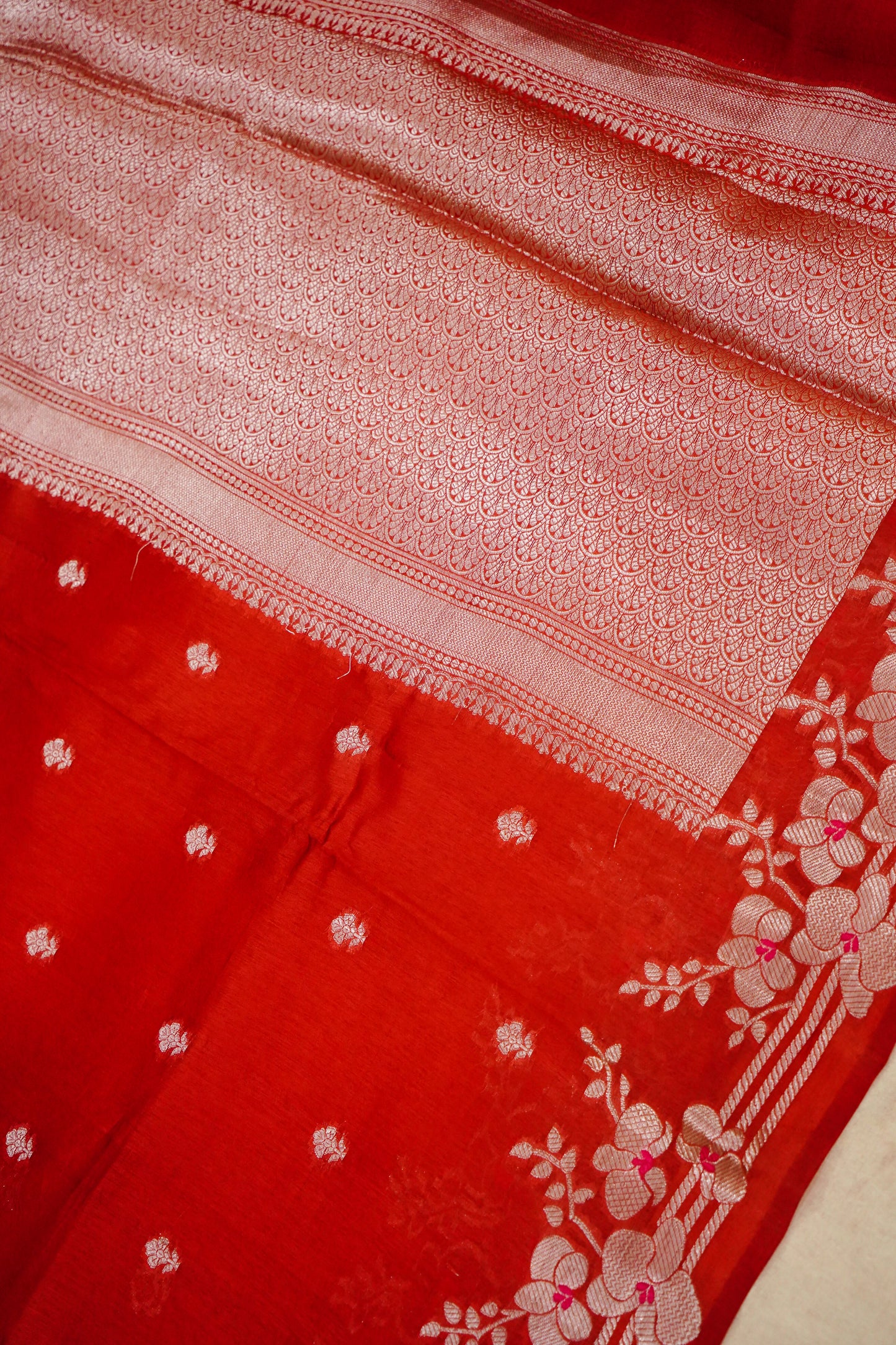 Radiant Red Pure Raw Mango Silk Saree
