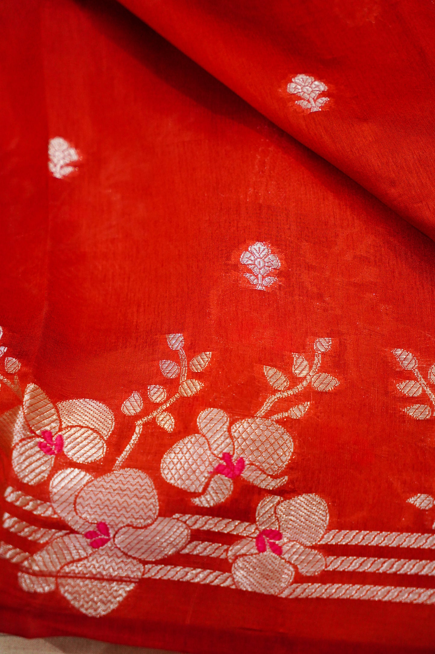 Radiant Red Pure Raw Mango Silk Saree