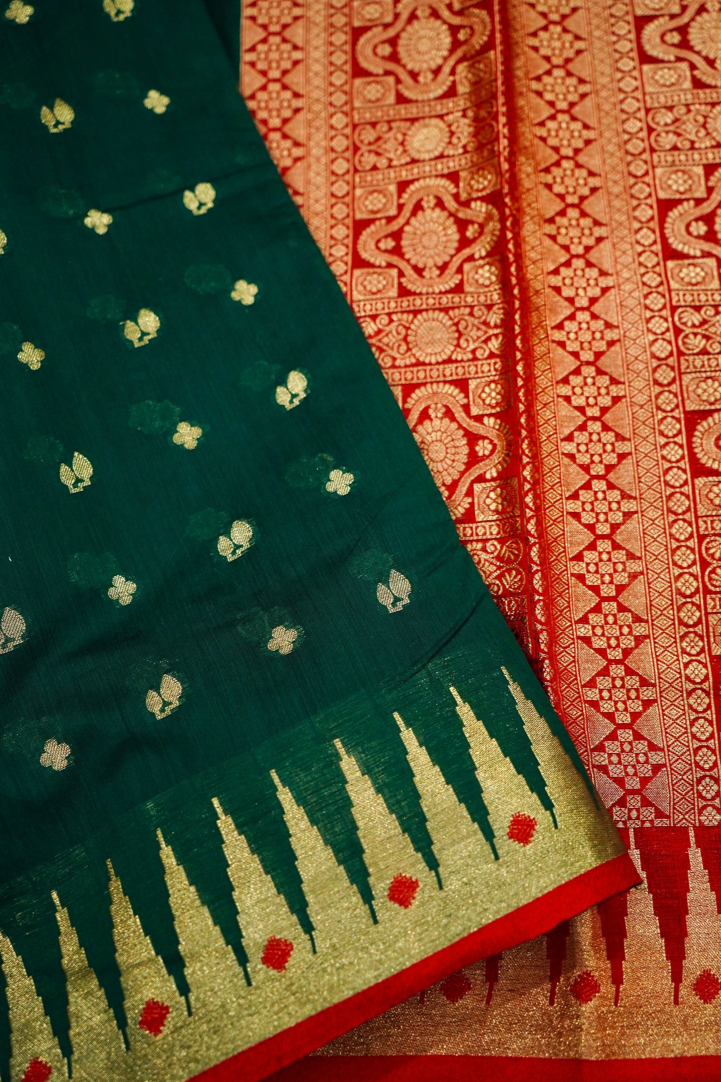 Elegant Dark Green Pure Banarasi Cotton Saree