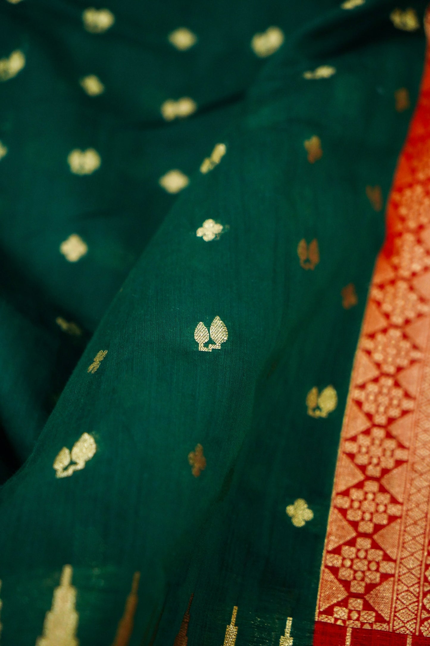 Elegant Dark Green Pure Banarasi Cotton Saree