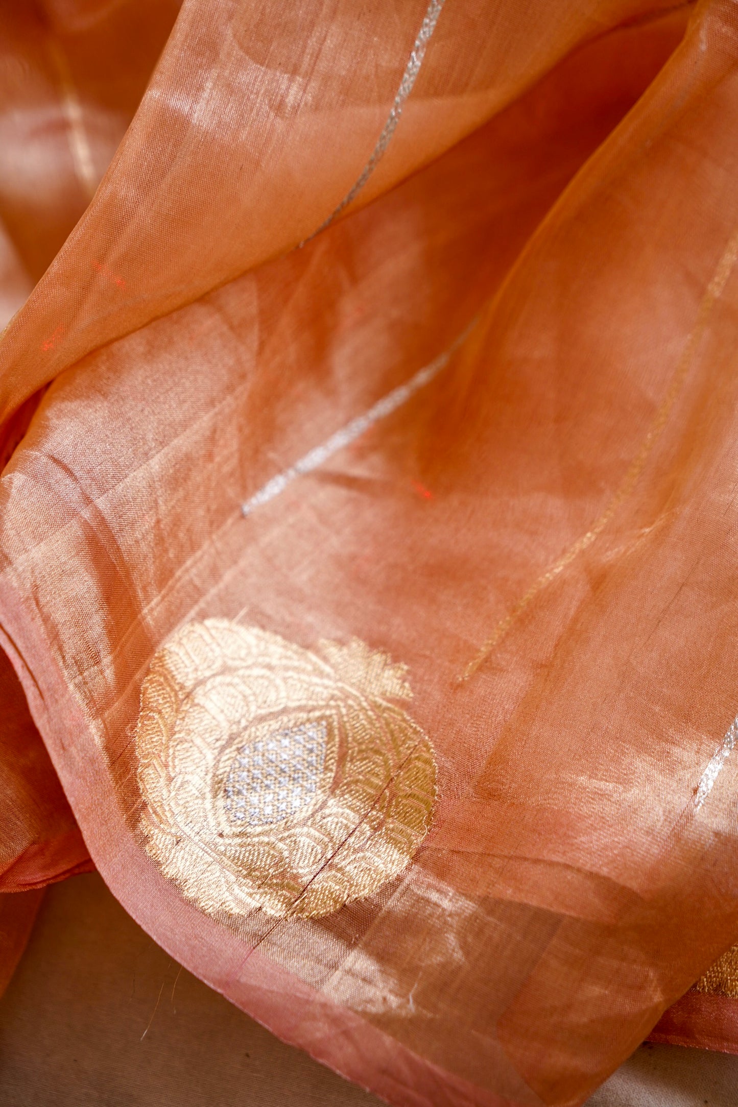 Summer Orange Tissue Silk Saree