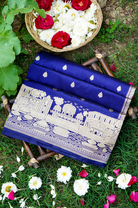 Royal Blue Banaras Ghat Katan Saree