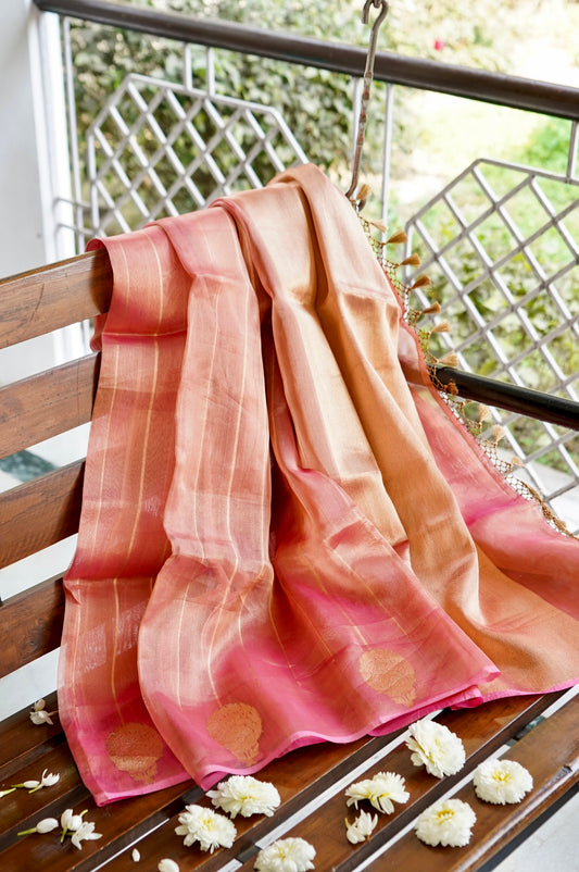 Powder Pink Tissue Silk Saree