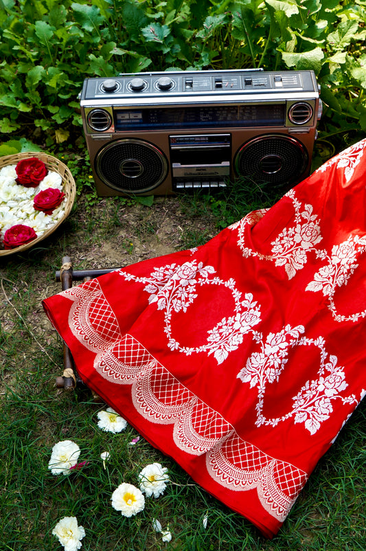 Bridal red banarasi katan silk